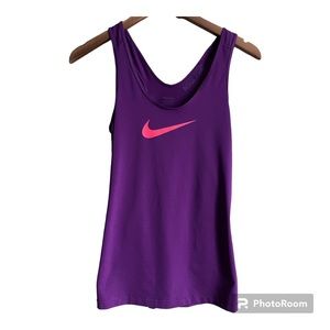 Purple Nike Pro Dri-Fit Racer Back Tank Top With Swoosh Logo on Front S